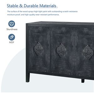 Mobile Antico a Quattro Ante con Maniglia Intagliata a Fiore per Soggiorno, Cucina o Corridoio (Nero) - Product Image 4