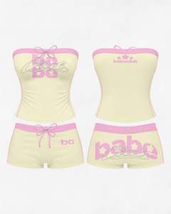 2026 Summer TAHAD Women Clothing Manufacturer Custom Tube Top and Drawstring <b>Shorts</b> 2 Piece Women Loungewear Sets - Product Image 3