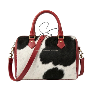 Custom Hair On Cowhide Speedy Bag Genuine Leather Duffel <b>Handbag</b> for Women Travel Tote Bag with Detachable Shoulder Strap - Product Image 1