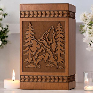 Handmade Wolf & Tree Engraved Wooden Urn: Rustic Cremation Box <b>Memorial</b> <b>Keepsake</b> by AYAANS - Product Image 3