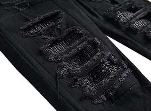 กางเกงยีนส์แฟชั่นผู้ชายทรงขาบานแบบสั่งทำพิเศษ (OEM) ลวดลายปะติด ล้างสีปกติ สไตล์ไบค์เกอร์ ขากางเกงทรงสูง เอวสูง สีพื้น ล้างสีแบบฮิปฮอป - Product Image 3