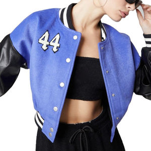เสื้อแจ็คเก็ตเบสบอลทรงวาร์ซิตี้สำหรับผู้หญิง คุณภาพพรีเมียม ทรงครอปเข้ารูป ปักโลโก้ตามสั่ง ผ้าคอตตอนผสม สีตามสั่ง ขายส่ง - Product Image 4