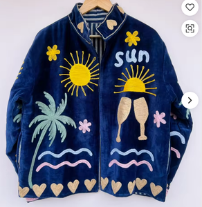 Chaqueta de Terciopelo Tejida y Transpirable para Mujer, Estilo Vacaciones de Verano, Talla Única, Corte Holgado, Diseño Floral con Palmeras - Product Image 4