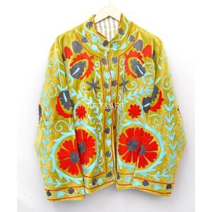 Handmade Multicolor Embroidered <b>Velvet</b> Cotton Women's <b>Blazer</b> O-Neck Full Sleeve Stripe Floral Pattern Autumn Wear - Product Image 1