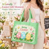 Sacs fourre-tout réutilisables en non-tissé écologiques, imprimés lapin de Pâques vert menthe, œuf, poussin, marguerite et couronne, avec logo personnalisé pour cadeaux
