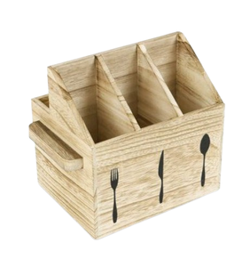 Organisateur de rangement en bois sur pied à un niveau avec séparateurs robustes pour couverts, condiments et vaisselle de fête - Product Image 6