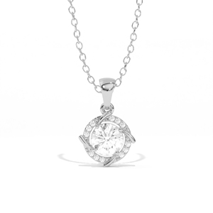 Pendentif Aarinya pour femme en or rose-blanc-jaune 9 carats avec diamant de laboratoire rond brillant et halo pavé en spirale lumineuse - Product Image 3