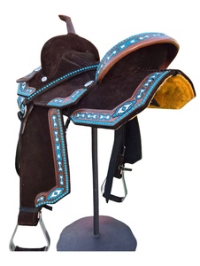 Selle de cheval Western en cuir turquoise pour barrel racing, portable, durable, tailles personnalisées, logo personnalisé, couleur personnalisée - Product Image 3