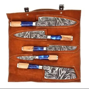 Juego de Cuchillos de Chef Profesionales de Acero Inoxidable de 5 Piezas, Hechos a Mano por Ahmad Fabric, Mango de Resina, Funda de Cuero, Diseño Moderno, Personalizable - Product Image 6