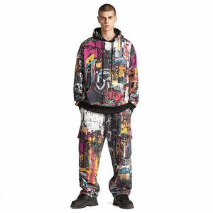 Custom Patterned Mens Baggy Tracksuit Printed Breathable Flare Jogger Set with Oversized Hoodie and Wide Leg <b>Pants</b> for Winter - Product Image 2