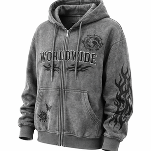 Sudadera con capucha y cremallera de lavado ácido premium para compras al por mayor - Opciones personalizadas al por mayor directamente del fabricante - Product Image 3