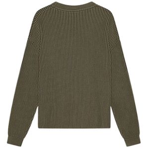 Suéter de punto acanalado lavado de cuello redondo color caqui para hombre, elegante jersey de punto acanalado con detalles acanalados, ajuste casual - Product Image 1