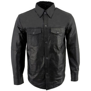 <b>Men's</b> Leather <b>Shirts</b> Casual <b>Winter</b> Wear Custom Embroidery Logo Genuine Cowhide Leather Club Party Street Wears Wind Proof <b>Shirt</b> - Product Image 1