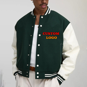 Veste universitaire personnalisée, manches en cuir PU vert et blanc, broderie du logo sur le devant, style universitaire pour homme, automne, fabricant - Product Image 4