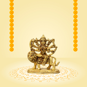 Escultura Artesanal de la Diosa Durga en Latón, 3 Pulgadas, Tono Dorado, Figura de Divinidad Hindú Montada en un León, para Regalo o Decoración - Product Image 5