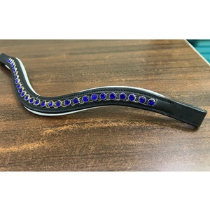 Diadema de cuero negro para caballo con diseño de ondas de cristal azul y pedrería elegante, accesorio de equitación en 4 tallas LLT - Product Image 3