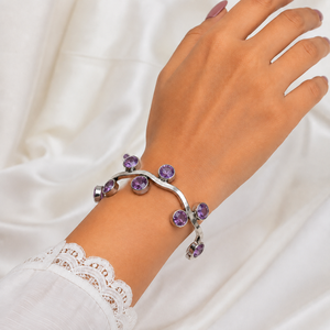 Bracelet manchette en argent pour femme avec pierres de cristal multicolores |   Bijoux Kada faits à la main - Product Image 5