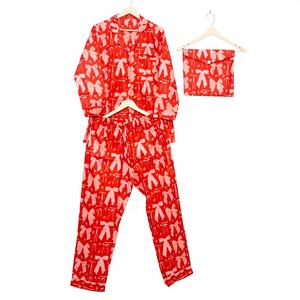 Hermoso conjunto de pijama de algodón con estampado de lazos, suave y ligero, para mujer, ideal para dormir en verano. - Product Image 1