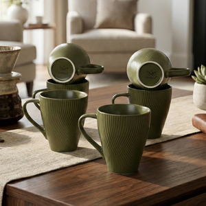 Fern <b>Green</b> 200ml Bone China Ceramic Cups Set of 6 <b>Microwave</b> Safe Flowered Pattern Includes Tray Accessory - Product Image 5