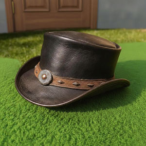 Chapeau haut de forme unisexe en cuir noir fait main de qualité supérieure avec bande marron, style western, steampunk, gothique, pour festivals - Product Image 4