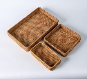 HIGH QUALITY Vietnam Manufacturer Handwoven Natural Rattan Tray Set Eco-Friendly Round Rectangular Serving <b>Basket</b> - Product Image 1