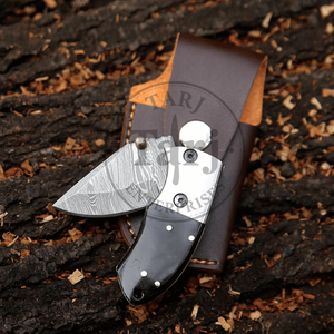 Couteau pliant Damas de qualité industrielle TARJ ENTERPRISES, manche en corne noire, fait main, couteau de poche utilitaire EDC pour l'extérieur - Product Image 4