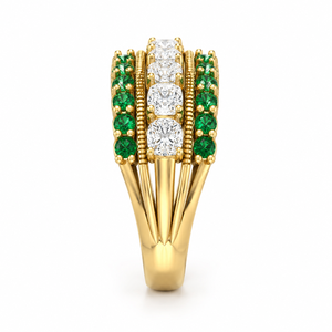 Anillo de banda con hilera de gemas de diamante verde, estilo vintage, oro amarillo de 14K, diamante cultivado en laboratorio, anillo Milgrain, joyería OEM personalizada - Product Image 2