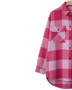 Chemise-veste en flanelle à carreaux rose beige personnalisée pour homme, à manches longues, boutonnée, chaude, style décontracté, pour l'hiver - Product Image 4