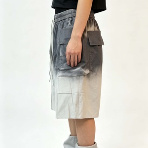 Men's Sun Fade Cargo Shorts Mid Waist Drawstring 100% Cotton 1/4 <b>Knee</b> Length Shorts for Summer - Product Image 5