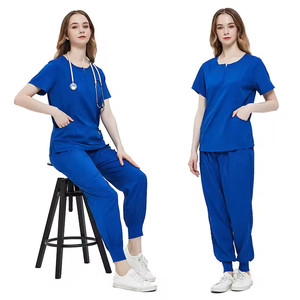 High Quality Elastic Fabric Summer Hospital <b>Scrub</b> <b>Sets</b> Comfortable Unisex Round Neck Nurse <b>Set</b> - Product Image 4