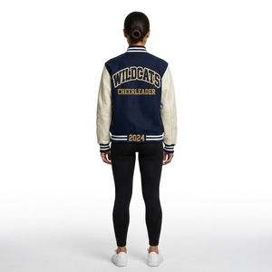 Blouson universitaire unisexe personnalisé en laine avec manches en cuir, col montant, teint, pour homme, style cheerleader, bomber, uni, décontracté, hiver, brodé - Product Image 6