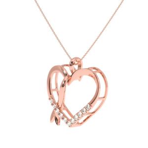 Collier pour femme romantique en or rose avec pendentif cœur et breloque en moissanite taille demi-rond sertie en canal - Product Image 1