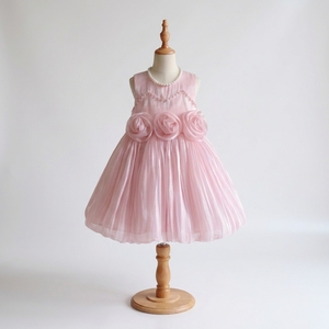 Robe de princesse lumineuse personnalisée pour bébés filles, rose poudré, col perlé, rosette 3D, tulle plissé, pour mariage ou baptême - Product Image 2