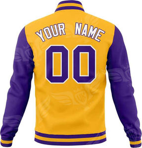Chaqueta Universitaria Personalizada Amarilla y Morada, Chaqueta Bomber Letterman, Chaqueta de Béisbol con Nombre y Número Personalizados - Product Image 2