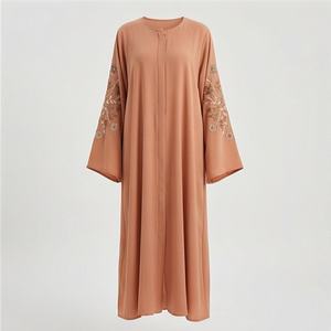 Abaya Robe de Bal Ouverte en Lin Brodé Daisy, Texture Lin, Modeste, pour Femme Musulmane de Dubaï, Respirante, Brillante, Manches Chauve-Souris, Islamique - Product Image 1