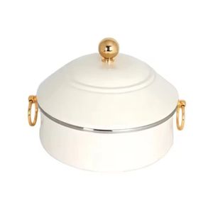 Bol de service de luxe en acier inoxydable avec couvercle, récipient de rangement décoratif pour cuisine, plat de service alimentaire avec poignées - Product Image 1