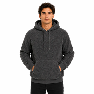 <b>Men's</b> Textured Fleece Hoodie Pullover <b>Sweatshirt</b> Drawstring Kangaroo Pocket Dark <b>Grey</b> Casual Winter Top hoodies - Product Image 3