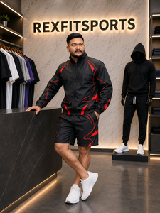 REXFIT SPORTS 2026 Ensemble de survêtement personnalisé pour homme en nylon rouge et noir de qualité supérieure, veste coupe-vent et short, vêtements de sport, survêtement en nylon - Product Image 5