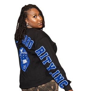 Sweat-shirt Zeta Phi Beta en chenille noir pour femme, avec motif au dos, lettres grecques brodées, col rond, haut décontracté de qualité supérieure - Product Image 5