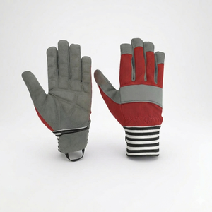 General Purpose Safety Gloves Red Gray PU Leather <b>Textured</b> Fingertips Anti-Slip Elastic Wristband Latex Free <b>Powder</b> Free - Product Image 1