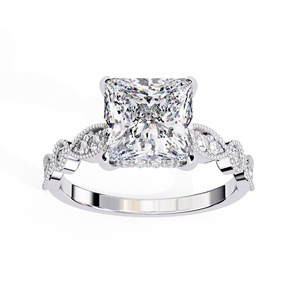 Anillo de Diamante Cultivado en Laboratorio de Corte Princesa de 2.5 CT de Calidad de Exportación con Piedra Lateral Redonda, Oro Sólido de 14K, Joyería Fina para Compromiso - Product Image 5