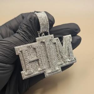 Joyería de Moda, Colgante con Nombre Personalizado, Forma de Baguette de Lujo, Moissanita, Plata 925, Chapado en Oro de 18K, Colgante con Letras Hip Hop - Product Image 4