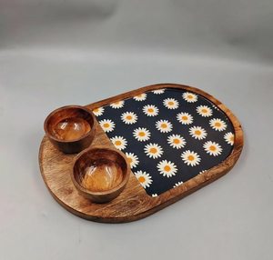 Plato de servir de madera natural con juego de mini tazones personalizado para comida y postres por blossom craft india - Product Image 3