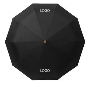 OEM Custom Luxury <b>Windproof</b> Business Folding <b>Umbrella</b> With Pongee Material Automatic Opening Wood Handle Logo Gift Box - Product Image 3