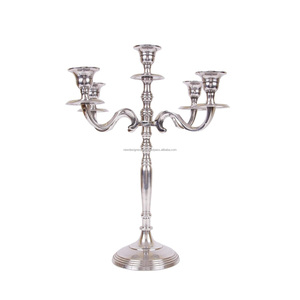 เชิงเทียนเงิน 5 แขน รุ่นพรีเมียม – ฐานวางแบบกาล่าเคลือบเงา - Product Image 1