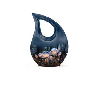 Offre Spéciale – Urne funéraire moderne en aluminium noir, forme goutte d'eau, pour cendres humaines adultes, avec motif floral, petite et durable - Product Image 3