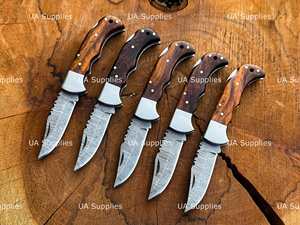 UA Supplies Damascus Steel Back Lock Folding <b>Knife</b> Handmade Wooden <b>Handle</b> Razor Sharp Factory Direct Best Prices Low MOQs OEM - Product Image 5