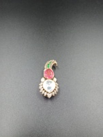 Broche indienne rose doublette pour mariage et fête, pour homme, avec pierre Talap verte, Kalangi, en argent plaqué or, motif éléphant, haute qualité, cadeau