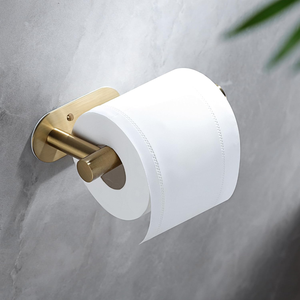 Porte-rouleau de papier toilette finition or brossé, support mural auto-adhésif pour rouleau de papier toilette, accessoire de salle de bain - Product Image 6