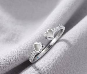925 Sterling Silver Double 3mm Heart Blank Bezel <b>Ring</b> for Breastmilk Ashes Resin Crushed <b>Opal</b> Keepsake DIY Jewelry Making - Product Image 1